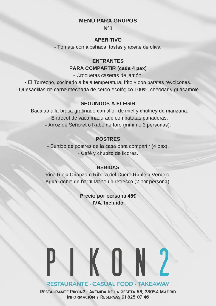 Menú de Navidad Nº1 (45€) en Restaurante Pikon2, Carabanchel – La Peseta