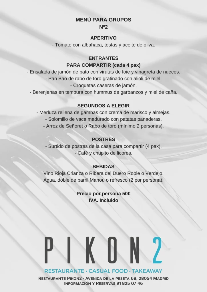 Menú de Navidad Nº2 (50€) en Restaurante Pikon2, Carabanchel – La Peseta