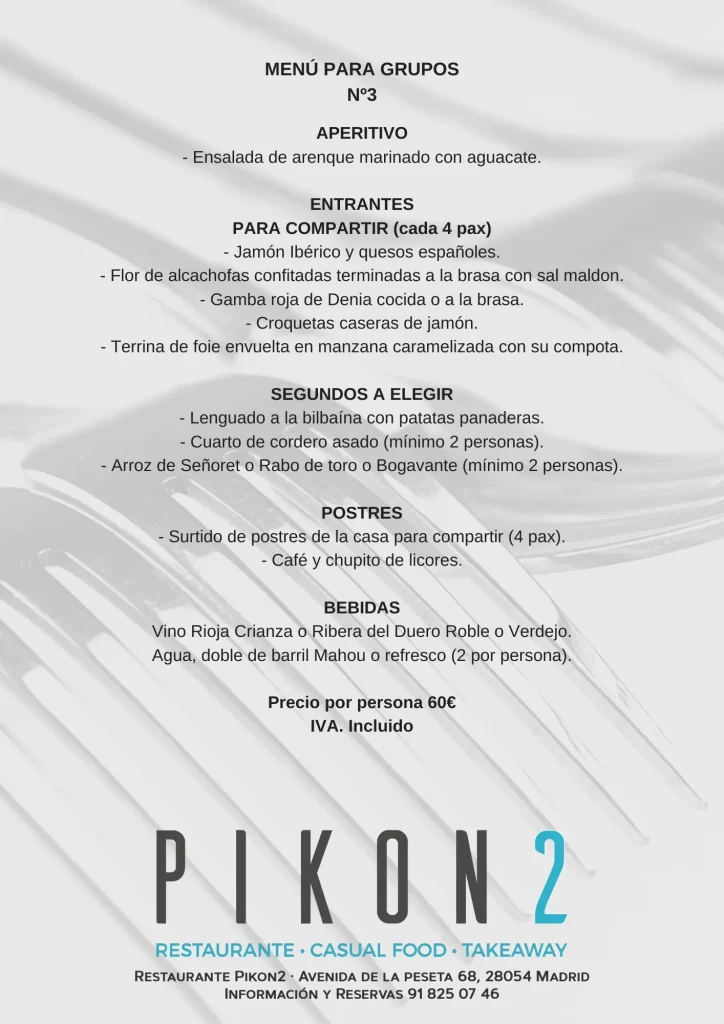 Menú de Navidad Nº3 (60€) en Restaurante Pikon2, Carabanchel – La Peseta